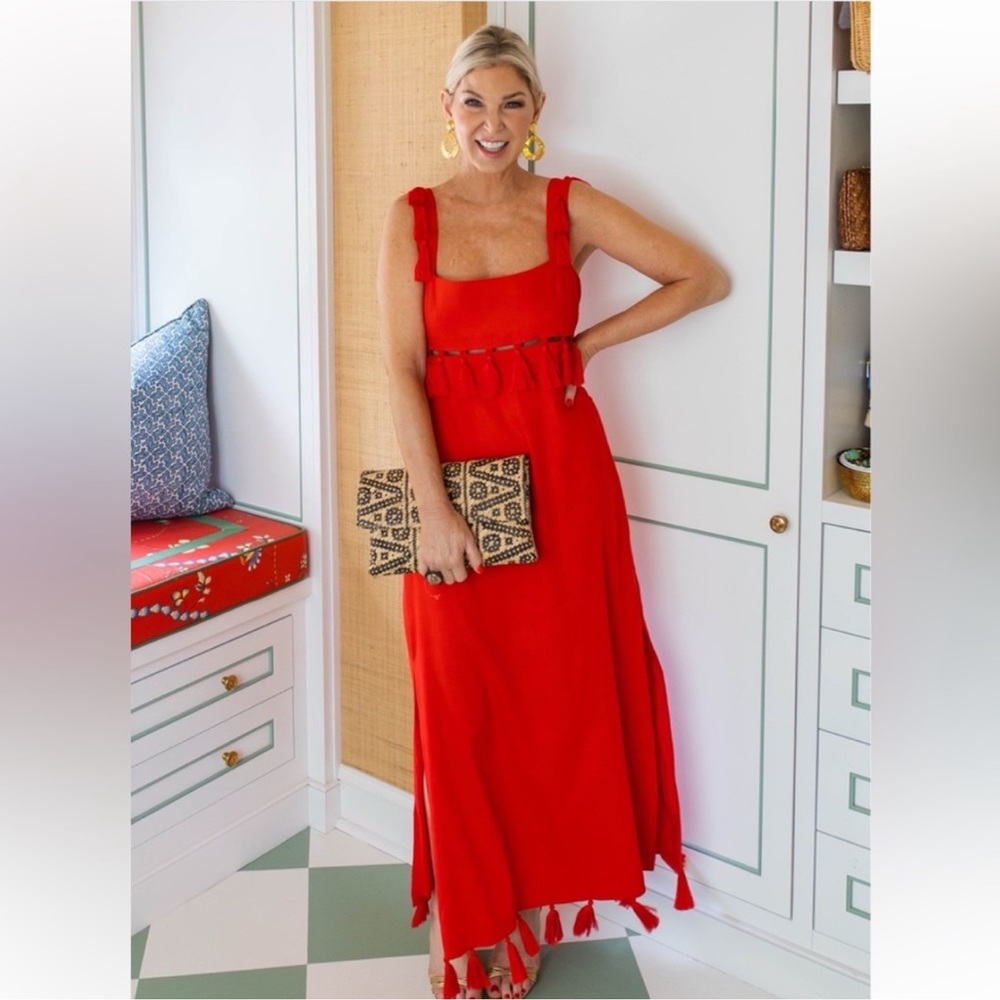 NWT Antonio Melani
× The Nat Note Cici Tassel Linen Fringe
Blend Maxi Dress
